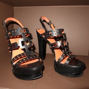 Via Spiga Black Leather Platform Sandals